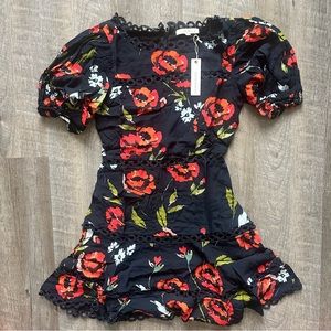 Olivaceous Boho Floral Short Sleeve Mini Knee Length Dress Crochet Inset…